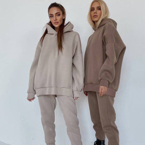 Women's Tracksuit Fleece Hooded Two Piece Set Oversized Hoodies Jogger Pants Sets