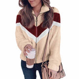 Plush Zipper Cardigan Contrast Color Jacket