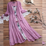 Plus Size Lady Flower Print Cotton Linen Sleeveless Dress