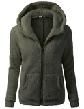 Solid Color Long Sleeve Hooded Zipper Sweater Stretchy Soft Fleece Jacket