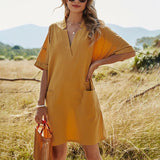 Elegant Soild Shirt Pockets Robe Dress