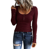 Solid Ribbed Button Front Scoop Neck Blouse