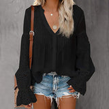 Lace Hollow Blouse Shirt Buttons V-Neck