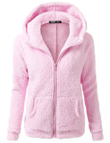 Solid Color Long Sleeve Hooded Zipper Sweater Stretchy Soft Fleece Jacket