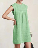 Women Casual cotton-Linen Solid Dresses