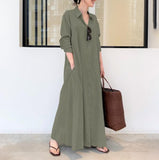 Cotton linen Loose casual long shirt dress