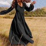 Stylish Ruffle Casual Puff Sleeve Solid Maxi Dress