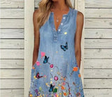 Casual Floral Tunic V-Neckline A-line Dress