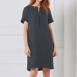 Cotton and linen loose short-sleeved mid-length dress