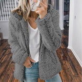 Zipper Plush Fleece Solid Color Hooded Tops Casual Sweatshirts Coat