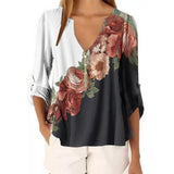 Short Sleeve Shirt Sexy V-neck Floral Print Tops Blouse