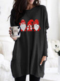 Christmas Gnomes Print Simple Design Casual Long T-shirt