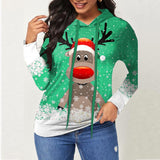 Christmas Elk Print Sweatshirt Hoodie Long Sleeve Casual Top