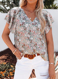 Butterfly Sleeves Floral Print Blouses Tops