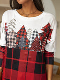 Christmas Tree Print Tartan Check Casual Long Sleeve Tee