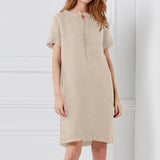 Cotton and linen loose short-sleeved mid-length dress