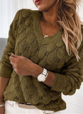 V Neck Solid Knitted Casual Sweater