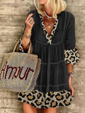 Summer Women's Fashion Leopard Print Stitching Cotton and Linen Dress