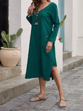 Cotton Long Sleeve Soft Midi Shirt-dress