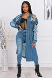 Ripped Long-sleeve Denim Jacket