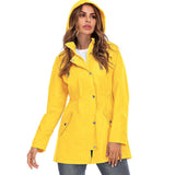 Hooded mid-length women's rainproof jacket