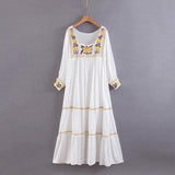 Cotton Embroidery Flower Boho Long Sleeve Dress