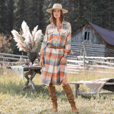 Orange Plaid Long Shirt Dress