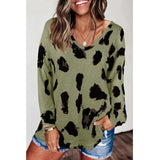 Cotton Leopard print long-sleeved loose top