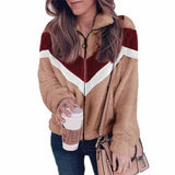 Plush Zipper Cardigan Contrast Color Jacket