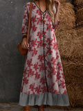 V-Neck Floral Patchwork Cotton Dress