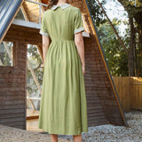 Cotton and linen high waist ins temperament long dress