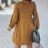 Round Neck Long Sleeve Knitted Dress