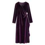 Velvet loose solid color long sleeve dress