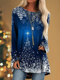 Christmas long sleeve round neck plus size print top