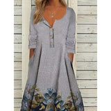 Casual Long-sleeved Button Print Maxi Dress