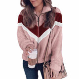 Plush Zipper Cardigan Contrast Color Jacket