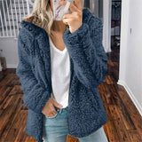 Zipper Plush Fleece Solid Color Hooded Tops Casual Sweatshirts Coat