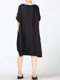 Plus size summer new round neck cotton and linen washed lantern dress