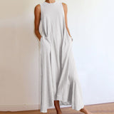 Crew Neck Solid Sleeveless Cotton Dresses