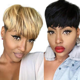 Black Gold Short Straight Bob Pixe Cut Hair