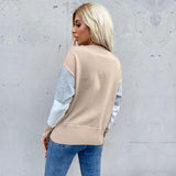 Contrast Color Long Sleeve O-neck Pullover Knit Sweater