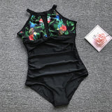 Fashion printed stretch close-fitting mesh one-piece bikini