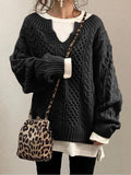 Solid Color Striped Long Sleeves Knitted Casual Sweater for Women