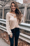 Cross V-neck leopard print hit color casual long-sleeved T-shirt