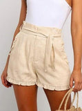 RUFFLE TRIM BEIGE SHORT 2021