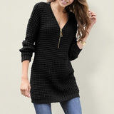 Knit Sweater Large Size Solid Color Zipper Mid-Length Sweater Dress