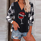 Christmas printed chequered sweater top for women