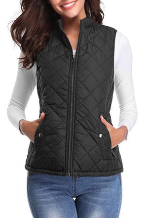 solid color pocket sleeveless zipper cotton vest