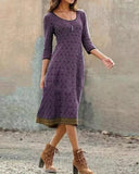 Round neck print long sleeve Chic dress