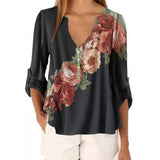 Short Sleeve Shirt Sexy V-neck Floral Print Tops Blouse